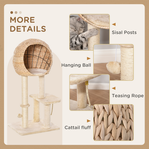 100cm Cat Tree Tower Kitten Climbing Tower W/ Scratching Post Condo  Pawhut