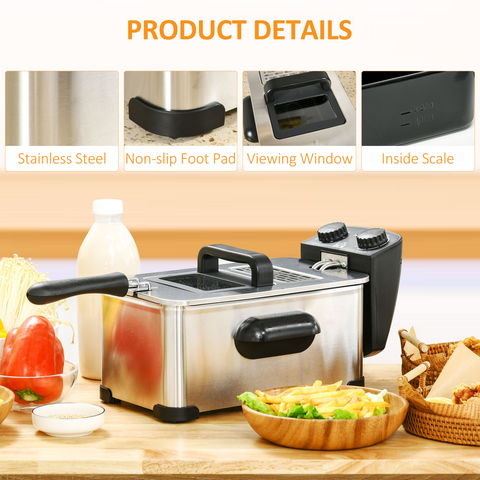 3 Litre Deep Fat Fryer with Adjustable Temperature, 60min Timer, 2000W