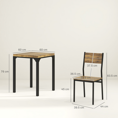 3 Pcs Compact Dining Table 2 Chairs Set Rustic Brown