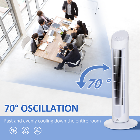 30" Tower Fan Noise Reduction Wind 3-Level Cool ABS Indoor White