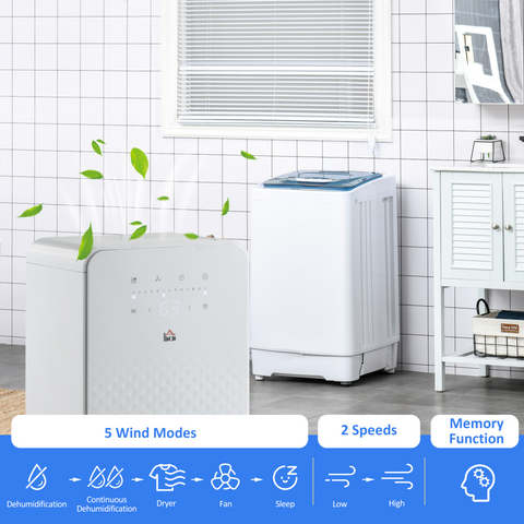 10L/Day Protable Quiet Air Dehumidifier with Purifier, Timer, 5 Modes