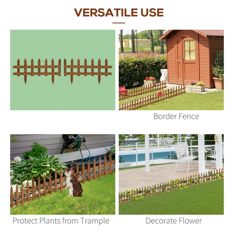 12-Pack Wooden Border Fences - Garden Fixed Picket Fence Set