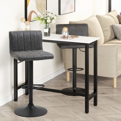 Barstools Set of 2 Adjustable Height Bar Chairs with Footrest, Grey