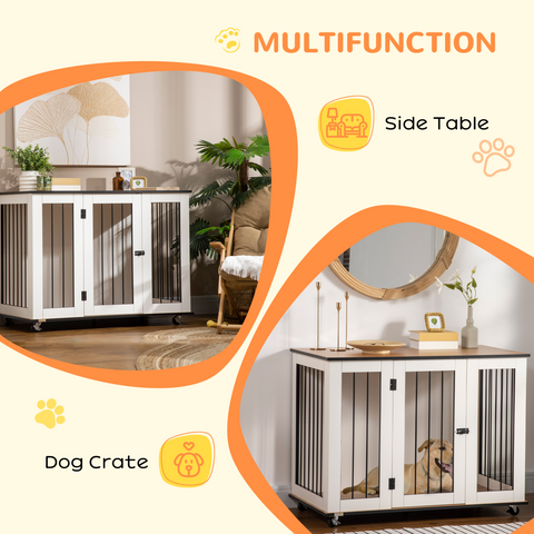 Dog Crate Furniture End Table w/ Lockable Door, for Large Dogs - White Pawhut