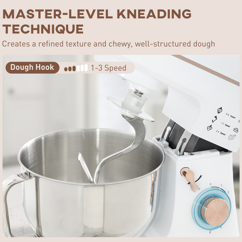 Electric Stand Mixer, 5L Food Mixer with Dough Hook, Whisk, White