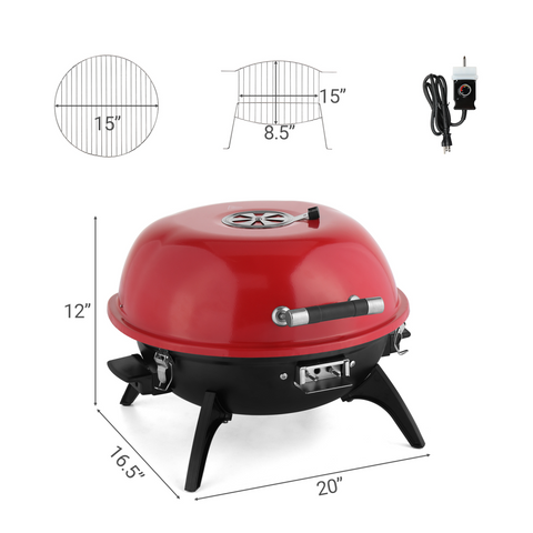 Electric Countertop BBQ Grill, Portable Double Layer Indoor/Outdoor Electric Grill for Indoor & Outdoor Use, 1600W, Red