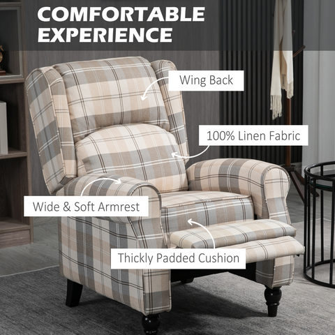 Recliner Chair for Living Room Wingback Chair with Padded Armrest Khaki
