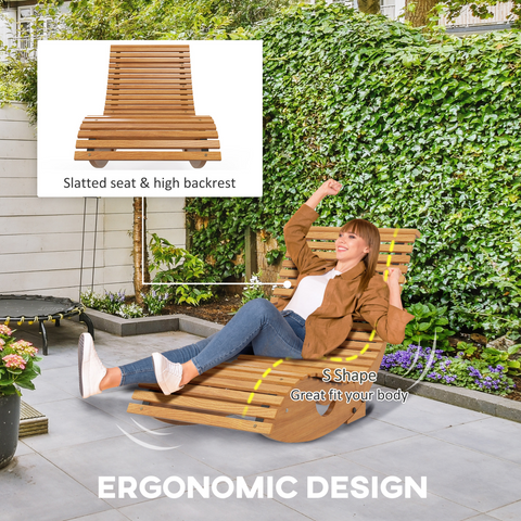 Outdoor Rocking Chair w/ Slatted Seat, Wooden Rocking Chair, Teak