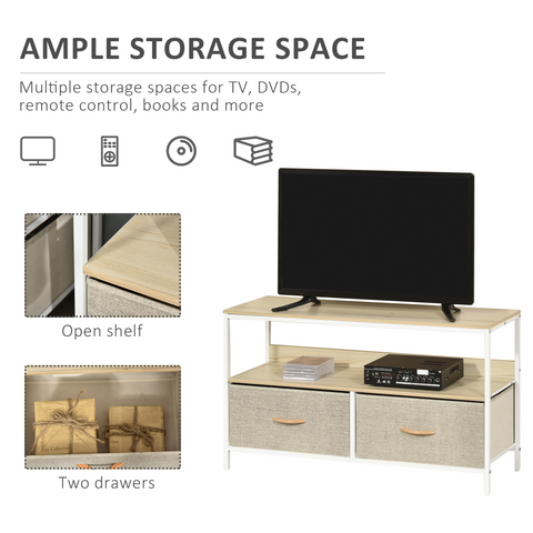 TV Cabinet, TV Console Unit with 2 Foldable Linen Drawers Maple Colour