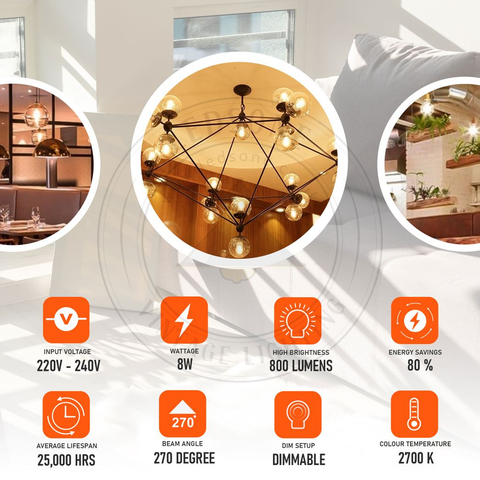 2Pack E27 LED Edison Dimmable Vintage Amber Glass Warm white 2700K Light Bulbs