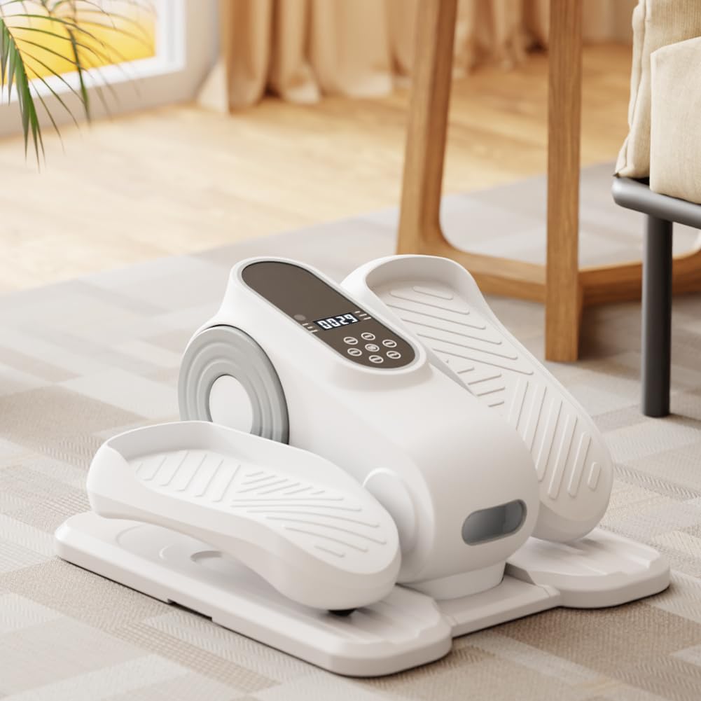 Quiet Electric Under Desk Elliptical Machine – Portable 12-Speed Seated Leg Exerciser with Remote Control Compact and Low-Impact Elliptical for Seniors Home Office or Gym (White)