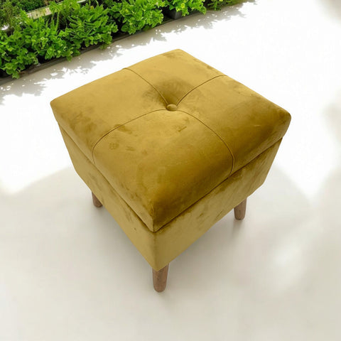 AcaciaHome Stylish & Durable Living Velvet Ottoman Footstool with Lift-Up Storage, Square Design, Traditional Pattern, Comfortable Medium Firmness for Living Room, Office or Lounge (Yellow, Square)