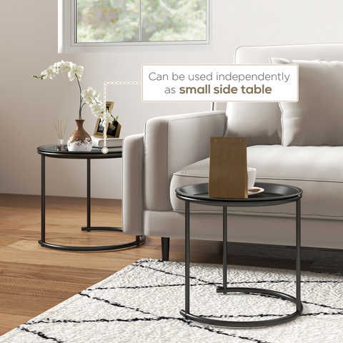 Nesting Tables Set of 2, End Table with Removable Tabletop Tray White