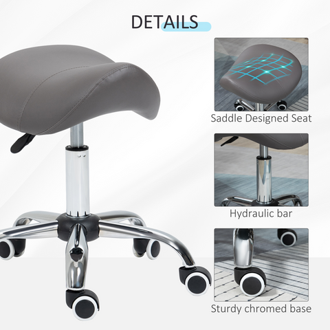 PU Leather Saddle Stool with Moulded Padded Seat Adjustable Height Grey