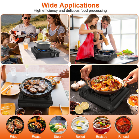 3300W Portable Camping Stove Butane Canister Dual Fuel Burner Piezo Electric Ignition Single Burner with Automatic Tank Ejection Overpressure Cut Off Carry Case for Camping Hiking Picnic Fishing BBQ