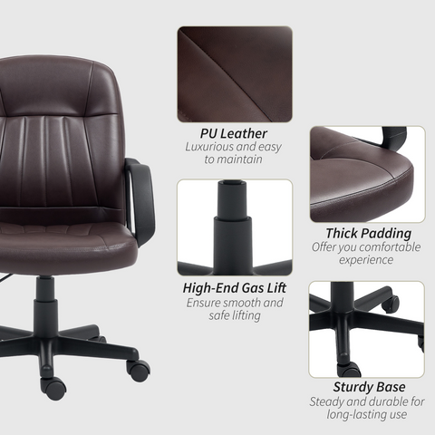 PU Leather Office Chair Swivel Home Computer Desk Chair, Dark Brown