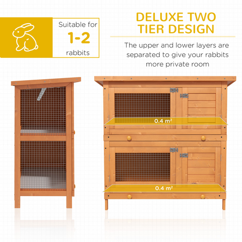 2-tier Rabbit Hutch Small Animal Wooden Bunnies House Outdoor Backyard 2 Sizes
