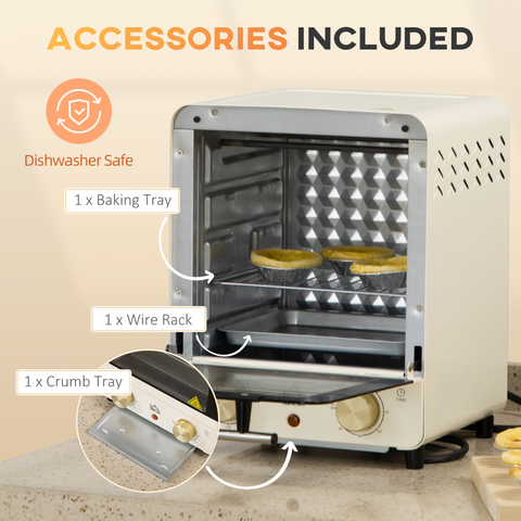 Convection Mini Oven Toaster Oven with Baking Tray Wire Rack Crumb Tray