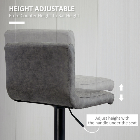 Barstools Set of 2 Adjustable Height Bar Chairs with Footrest, Grey