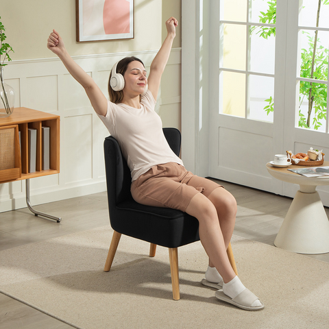 Velvet Accent Chair Occasional Tub Chair for Living Room, Black