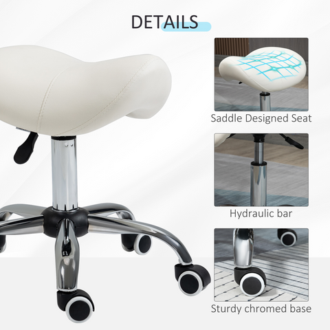 Saddle Stool Hydraulic Rolling Faux Leather Height Adjust Mobility Chair Cream