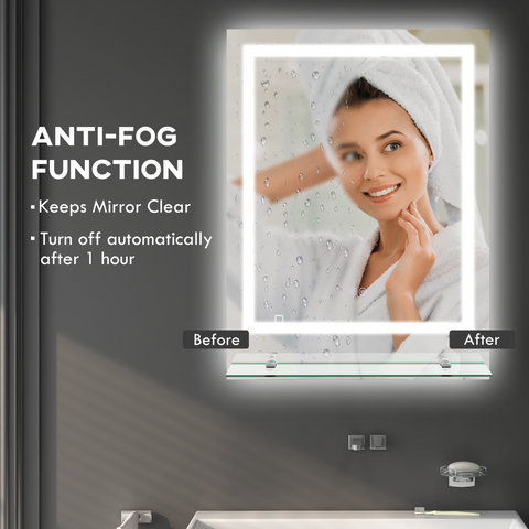 Dimmable Bathroom Mirror with LED Lights, 3 Colours, Defogging Film