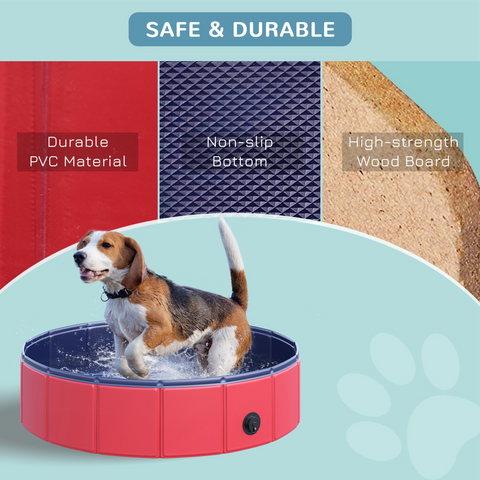 Pet Paddling Pool Cat Dog Indoor/ Outdoor Foldable 80cm Diameter Red Pawhut