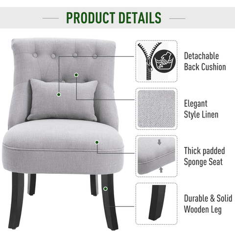 Fabric Single Sofa Dining Chair Upholstered W/ Pillow Solid Wood Leg Living Room