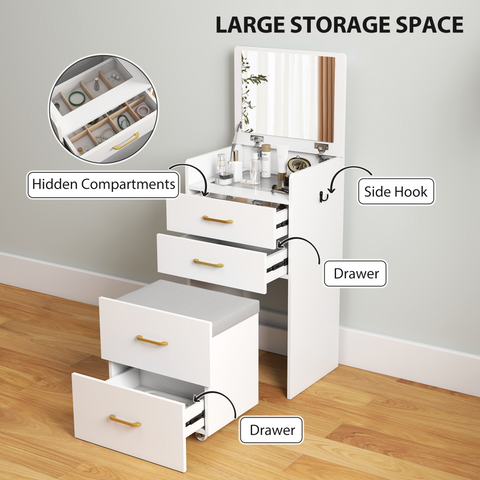 3 in 1 Dressing Table Vanity Desk with Mirror and Cushioned Stool