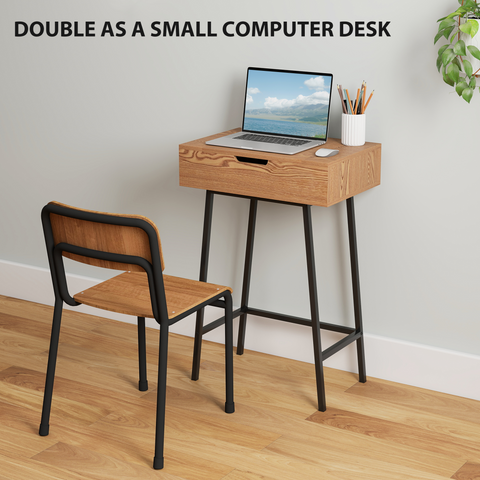 Industrial Vanity Desk with Mirror and Steel Legs Natural Wood Effect