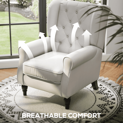 Accent Armchair Home Furniture Retro Tufted Club Wood Fabric Cream White