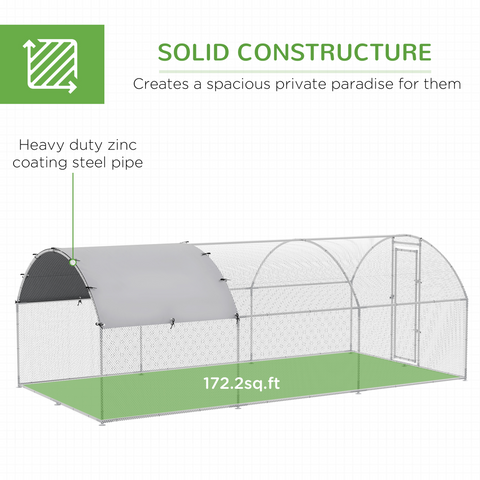Walk-In Chicken Run Galvanised Chicken Coop with Cover 2.8 x 1.9 x 2m
