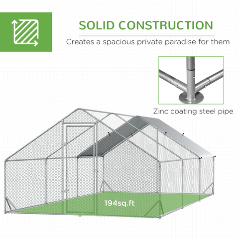 Walk In Chicken Run Large Galvanised Chicken Coop with Cover 6 x 3 x 2m