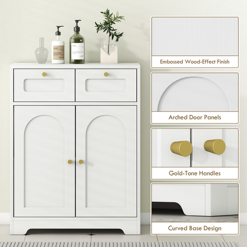 Bathroom Floor Cabinet, Bathroom Storage Unit with 2 Doors, White