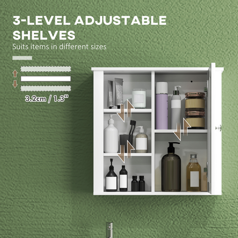 Modern Wall Mounted Bathroom Cabinet with Adjustable Shelves, White