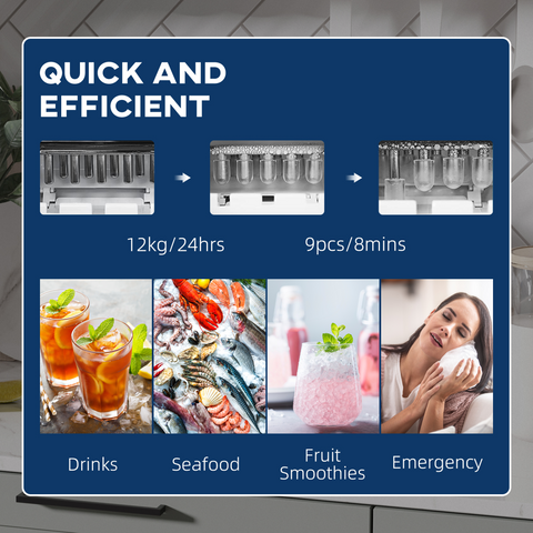 Ice Maker 12kg/24H Production with Scoop Basket for Home Office Black