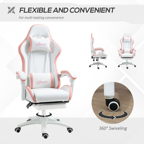 Racing Style Gaming Chair with Reclining Function Footrest, Pink