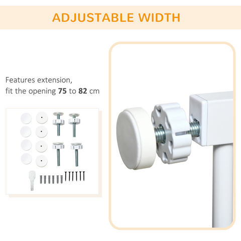 Pressure Fit Safety Gate for Stairs w/ Auto Close 75-82 cm - White Pawhut