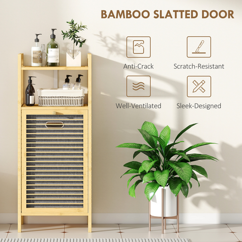 Removable 37L Laundry Hamper with Bamboo Bathroom Storage Cabinet