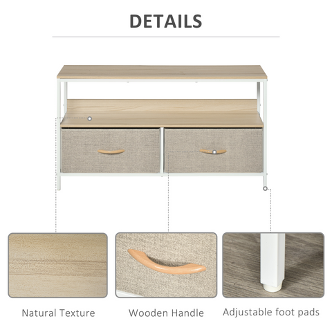 TV Cabinet, TV Console Unit with 2 Foldable Linen Drawers Maple Colour
