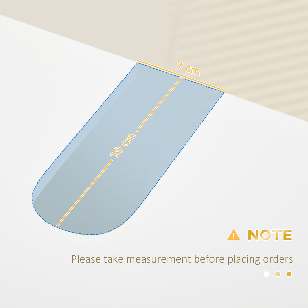 Measurement chart with dimensions on a white and beige background