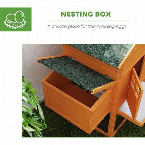 Wooden Chicken Coop with Run, Nesting Box, Slide-out Tray, Ramp