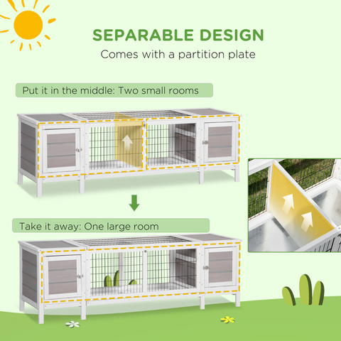 Indoor Rabbit Hutch Separable Guinea Pig Cage Bunny Run w/ Slide Out Tray - Grey