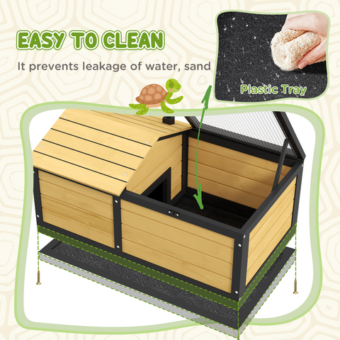 Wooden Tortoise House, Small Pet Reptile with Hide Shelter Den and Run
