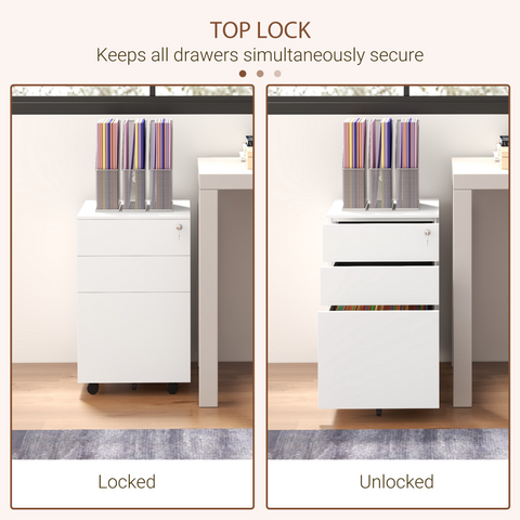 Vinsetto Steel File Cabinet with Lock Hanging Bar for Letter A4 Legal Size White