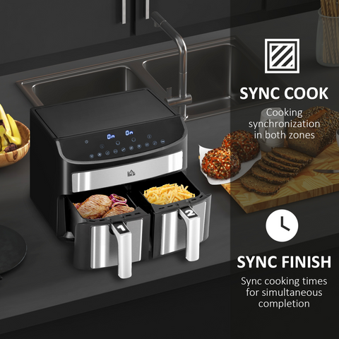 Oil Free Dual Air Fryer 10-in-1 8L w/ Sync Cook & Sync Finish Timer 2400W