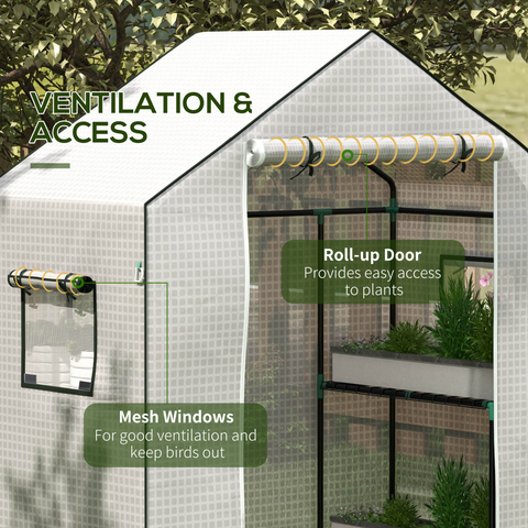 PE Greenhouse Cover Replacement with Door and Mesh Windows, White