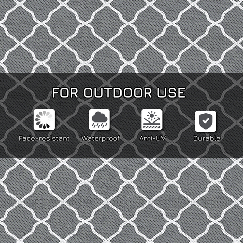 Reversible Outdoor Rug W/ Carry Bag for RV Camping Beach, 182 x 274 cm, Grey