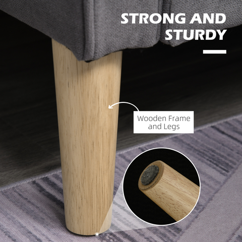 Compact Loveseat Sofa 2 Seater Sofa with Storage and Wood Legs Grey