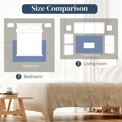 Large Blue Area Rug, Geometric Carpet Living Room Bedroom, 160x230cm